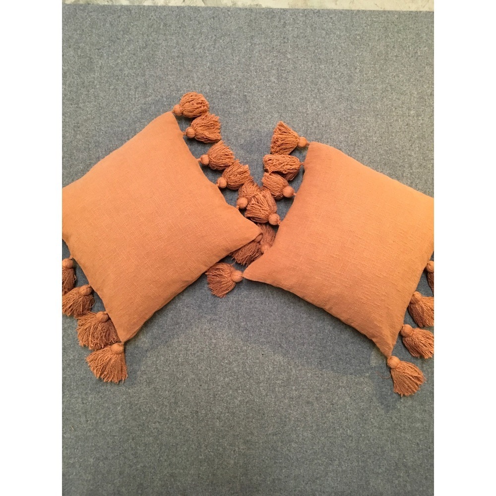 Kirkland's Throw Pillow Set 18x18 Orange Tassel Cotton Organic Latex Fill
